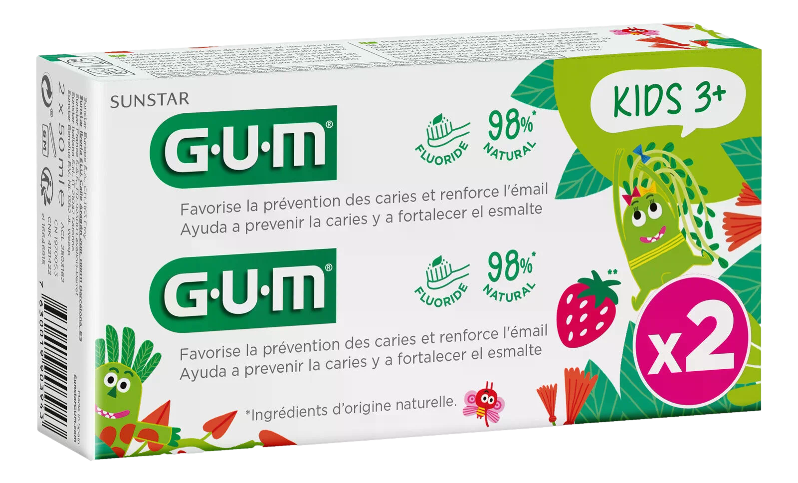 GUM KIDS Gel dentifrice 3ans+   2x50ml