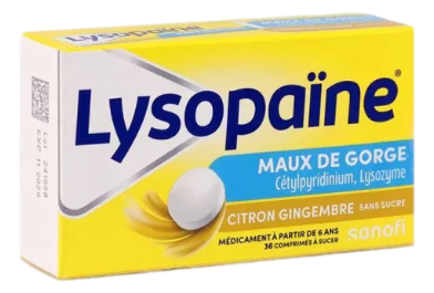 LYSOPAÏNE CETYLPYRIDINIUM LYSOZYME sans sucre cp à sucer citron gingembre édulcoré au sorbitol et à la saccharine 36 comprimés